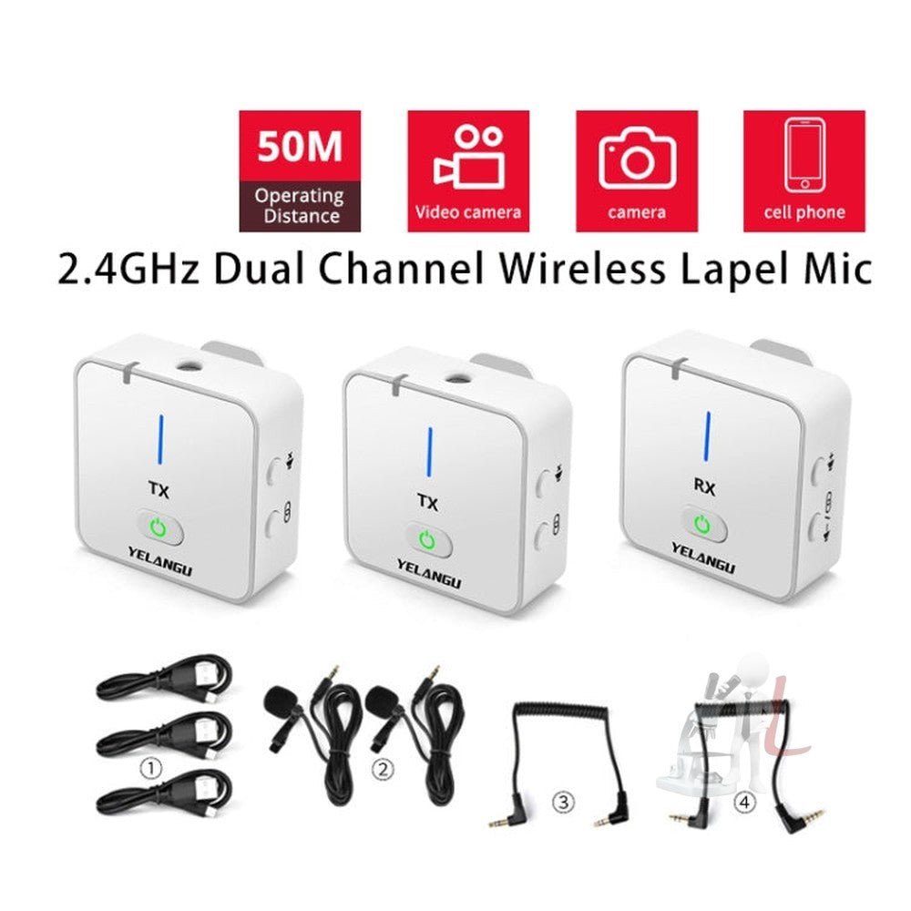 YELANGU MX5S 2.4G Live Broadcast Interview Wireless Recording Camera Microphone, 1 Receiver to 2 Transmitter, 1 Receiver to 2 Transmitter - laboratorydeal