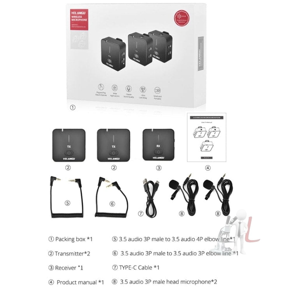 YELANGU MX5S Dual - Channel 2.4GHz Wireless Microphone System with 2 Transmitters and Receiver - laboratorydeal