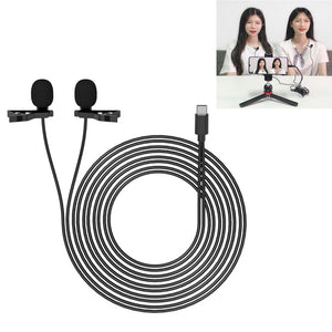 YELANGU MY3 Type - C Interface Live Broadcast Interview Mobile Phone Double Clip Lavalier Microphone, Length: 2.5m, MY3 - laboratorydeal
