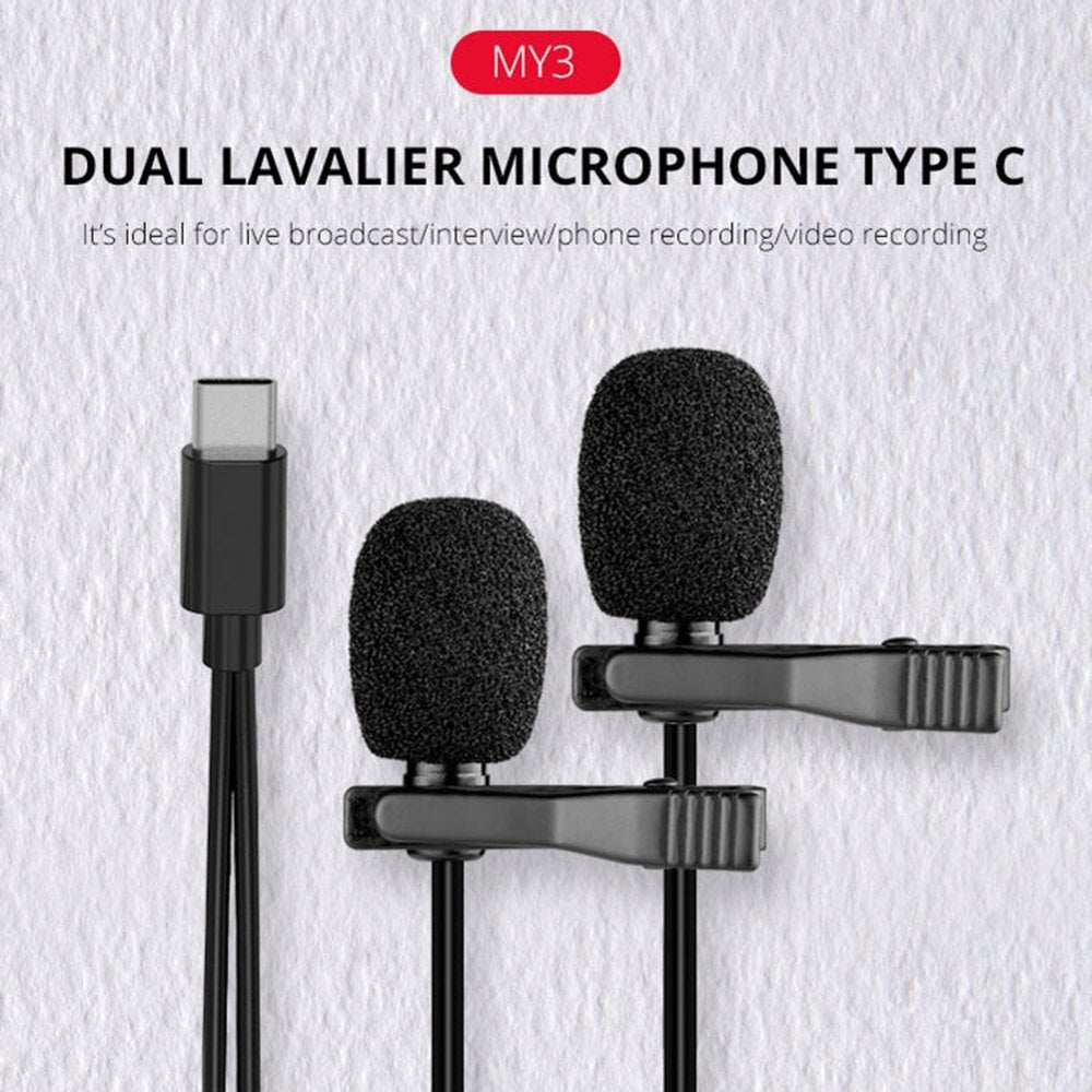 YELANGU MY3 Type - C Interface Live Broadcast Interview Mobile Phone Double Clip Lavalier Microphone, Length: 2.5m, MY3 - laboratorydeal
