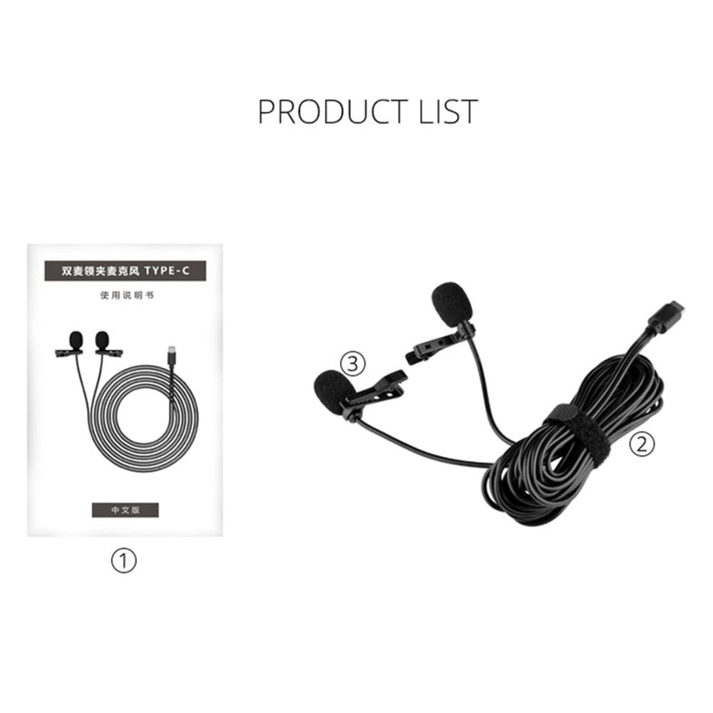 YELANGU MY3 Type - C Interface Live Broadcast Interview Mobile Phone Double Clip Lavalier Microphone, Length: 2.5m, MY3 - laboratorydeal