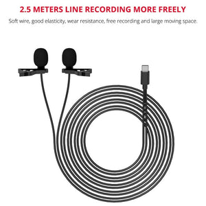 YELANGU MY3 Type - C Interface Live Broadcast Interview Mobile Phone Double Clip Lavalier Microphone, Length: 2.5m, MY3 - laboratorydeal