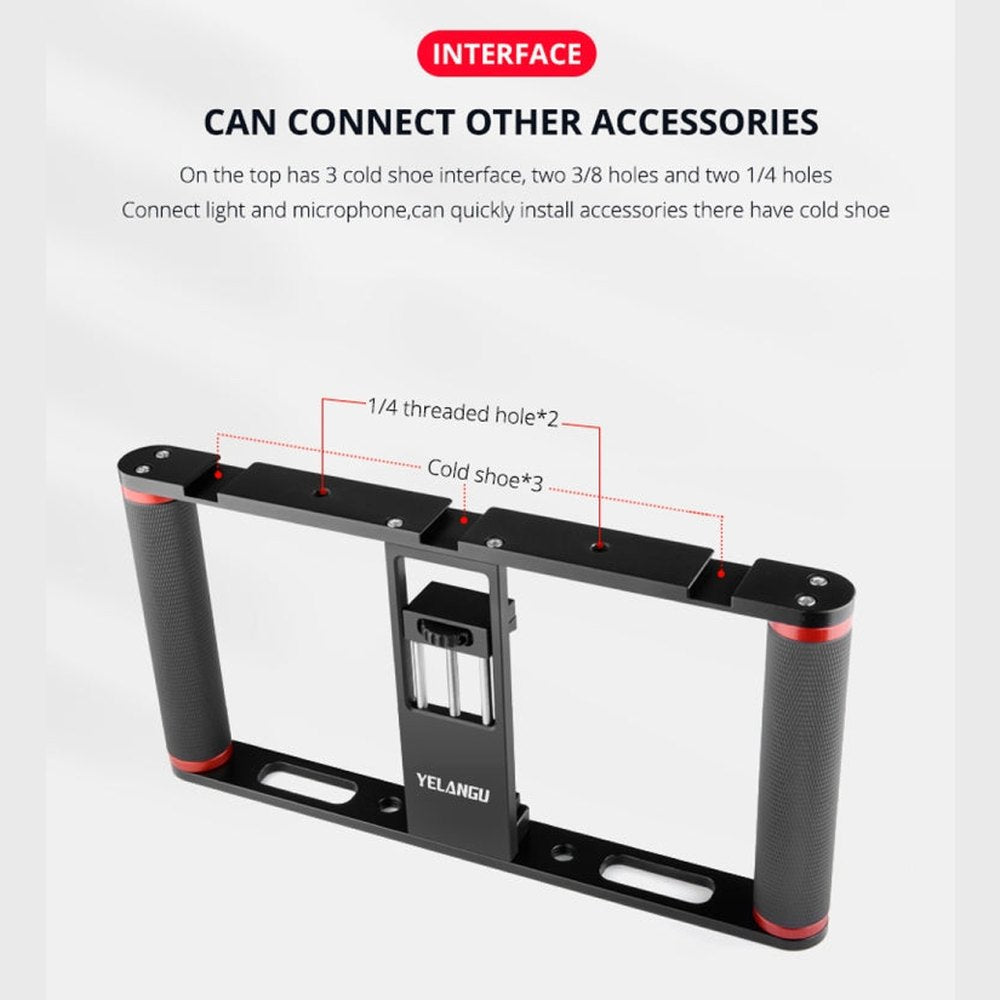 YELANGU PC05 YLG0909B Vlogging Live Broadcast Smartphone Metal Cage Video Rig Filmmaking Recording Handle Stabilizer Bracket for iPhone, Galaxy, Huawei, Xiaomi, HTC, LG, Google, and Other Smartphones, YLG0909B - laboratorydeal