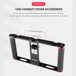 YELANGU PC05 YLG0909B Vlogging Live Broadcast Smartphone Metal Cage Video Rig Filmmaking Recording Handle Stabilizer Bracket for iPhone, Galaxy, Huawei, Xiaomi, HTC, LG, Google, and Other Smartphones, YLG0909B - laboratorydeal