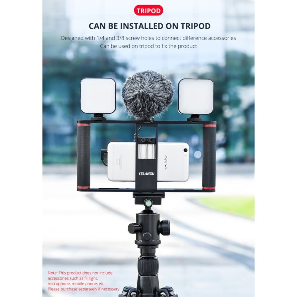 YELANGU PC05 YLG0909B Vlogging Live Broadcast Smartphone Metal Cage Video Rig Filmmaking Recording Handle Stabilizer Bracket for iPhone, Galaxy, Huawei, Xiaomi, HTC, LG, Google, and Other Smartphones, YLG0909B - laboratorydeal
