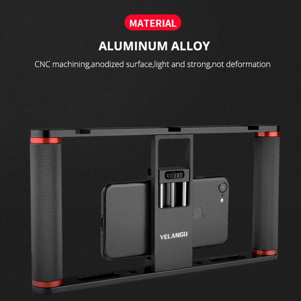 YELANGU PC05 YLG0909B Vlogging Live Broadcast Smartphone Metal Cage Video Rig Filmmaking Recording Handle Stabilizer Bracket for iPhone, Galaxy, Huawei, Xiaomi, HTC, LG, Google, and Other Smartphones, YLG0909B - laboratorydeal