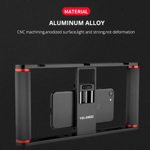 YELANGU PC05 YLG0909B Vlogging Live Broadcast Smartphone Metal Cage Video Rig Filmmaking Recording Handle Stabilizer Bracket for iPhone, Galaxy, Huawei, Xiaomi, HTC, LG, Google, and Other Smartphones, YLG0909B - laboratorydeal