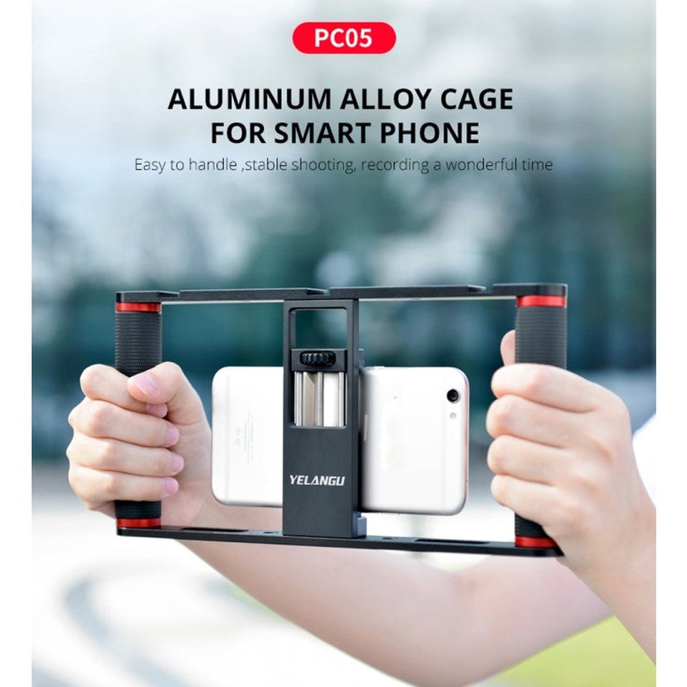 YELANGU PC05 YLG0909B Vlogging Live Broadcast Smartphone Metal Cage Video Rig Filmmaking Recording Handle Stabilizer Bracket for iPhone, Galaxy, Huawei, Xiaomi, HTC, LG, Google, and Other Smartphones, YLG0909B - laboratorydeal