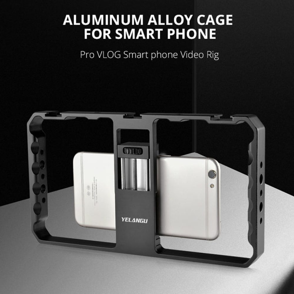 YELANGU PC06 YLG0909A Vlogging Live Broadcast Smartphone Metal Cage Video Rig Filmmaking Recording Handle Stabilizer Bracket for iPhone, Galaxy, Huawei, Xiaomi, HTC, LG, Google, and Other Smartphones, YLG0909A - laboratorydeal
