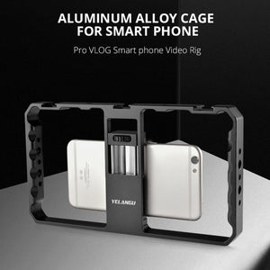 YELANGU PC06 YLG0909A Vlogging Live Broadcast Smartphone Metal Cage Video Rig Filmmaking Recording Handle Stabilizer Bracket for iPhone, Galaxy, Huawei, Xiaomi, HTC, LG, Google, and Other Smartphones, YLG0909A - laboratorydeal