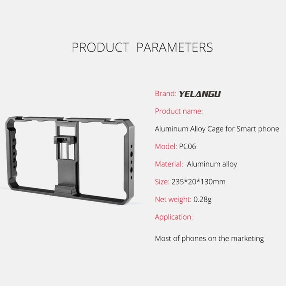 YELANGU PC06 YLG0909A Vlogging Live Broadcast Smartphone Metal Cage Video Rig Filmmaking Recording Handle Stabilizer Bracket for iPhone, Galaxy, Huawei, Xiaomi, HTC, LG, Google, and Other Smartphones, YLG0909A - laboratorydeal