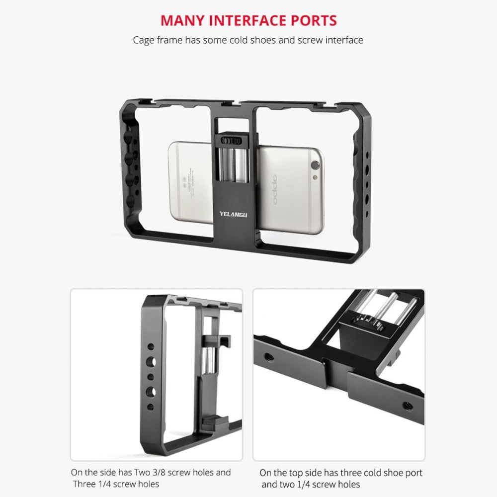 YELANGU PC06 YLG0909A Vlogging Live Broadcast Smartphone Metal Cage Video Rig Filmmaking Recording Handle Stabilizer Bracket for iPhone, Galaxy, Huawei, Xiaomi, HTC, LG, Google, and Other Smartphones, YLG0909A - laboratorydeal