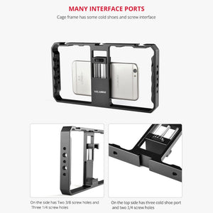 YELANGU PC06 YLG0909A Vlogging Live Broadcast Smartphone Metal Cage Video Rig Filmmaking Recording Handle Stabilizer Bracket for iPhone, Galaxy, Huawei, Xiaomi, HTC, LG, Google, and Other Smartphones, YLG0909A - laboratorydeal