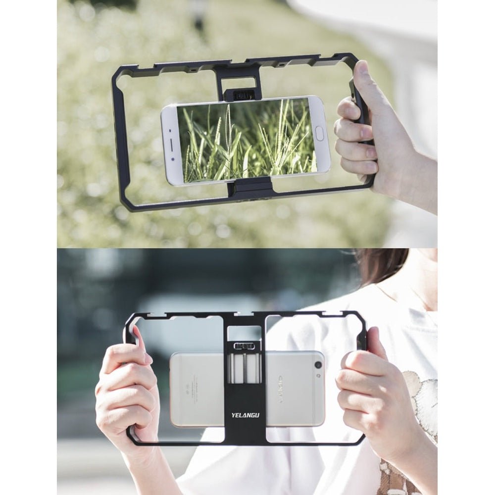 YELANGU PC06 YLG0909A Vlogging Live Broadcast Smartphone Metal Cage Video Rig Filmmaking Recording Handle Stabilizer Bracket for iPhone, Galaxy, Huawei, Xiaomi, HTC, LG, Google, and Other Smartphones, YLG0909A - laboratorydeal