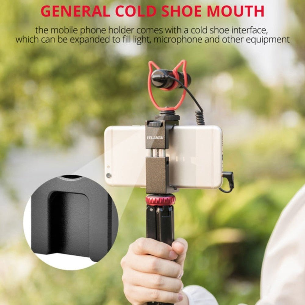 YELANGU PC142 Knob Style Phone Holder Bracket with Cold Shoe Base Mount, PC142 - laboratorydeal