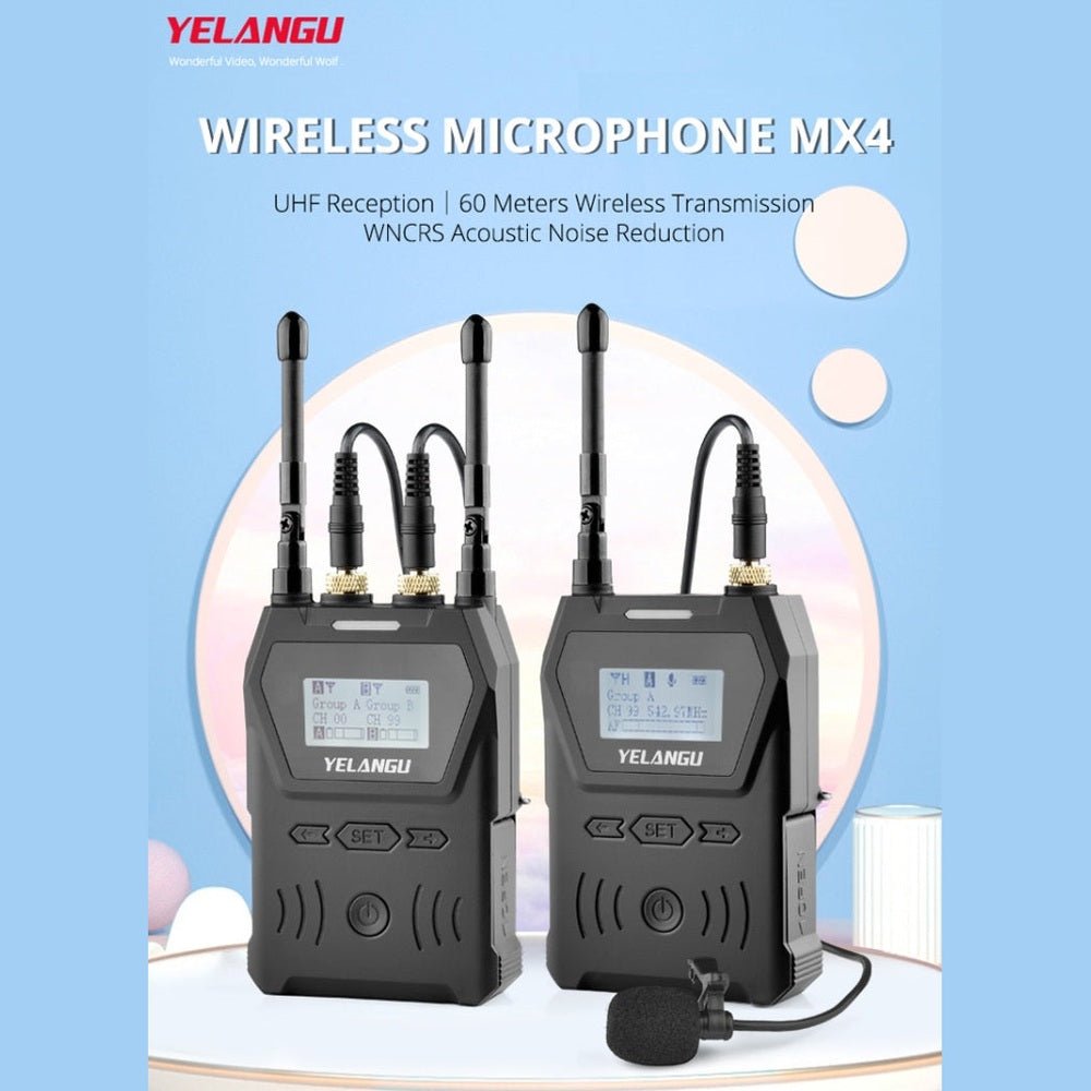 YELANGU YLG9929B MX4 Dual - Channel 100CH UHF Wireless Microphone System with 2 Transmitters and Receiver for DSLR Cameras and Video Cameras, YLG9929B - laboratorydeal