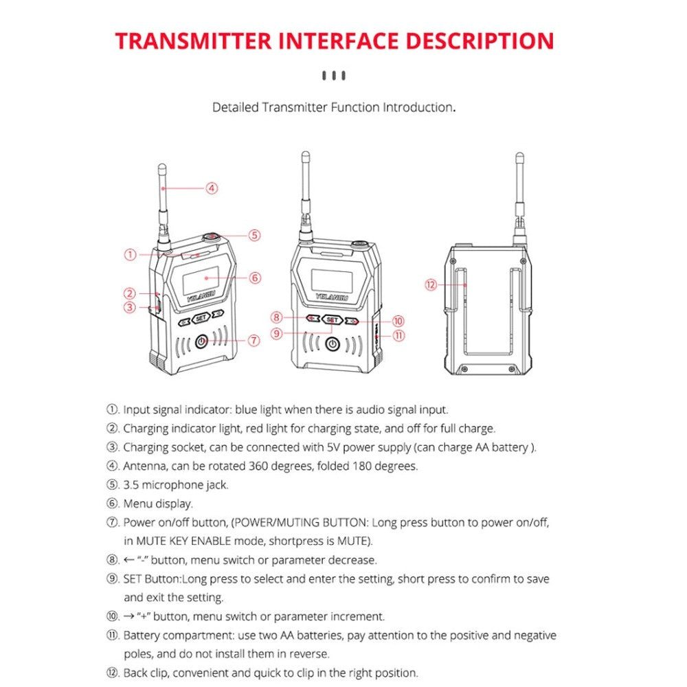 YELANGU YLG9929B MX4 Dual - Channel 100CH UHF Wireless Microphone System with 2 Transmitters and Receiver for DSLR Cameras and Video Cameras, YLG9929B - laboratorydeal