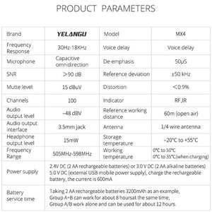 YELANGU YLG9929B MX4 Dual - Channel 100CH UHF Wireless Microphone System with 2 Transmitters and Receiver for DSLR Cameras and Video Cameras, YLG9929B - laboratorydeal