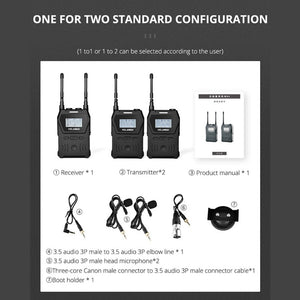 YELANGU YLG9929B MX4 Dual - Channel 100CH UHF Wireless Microphone System with 2 Transmitters and Receiver for DSLR Cameras and Video Cameras, YLG9929B - laboratorydeal