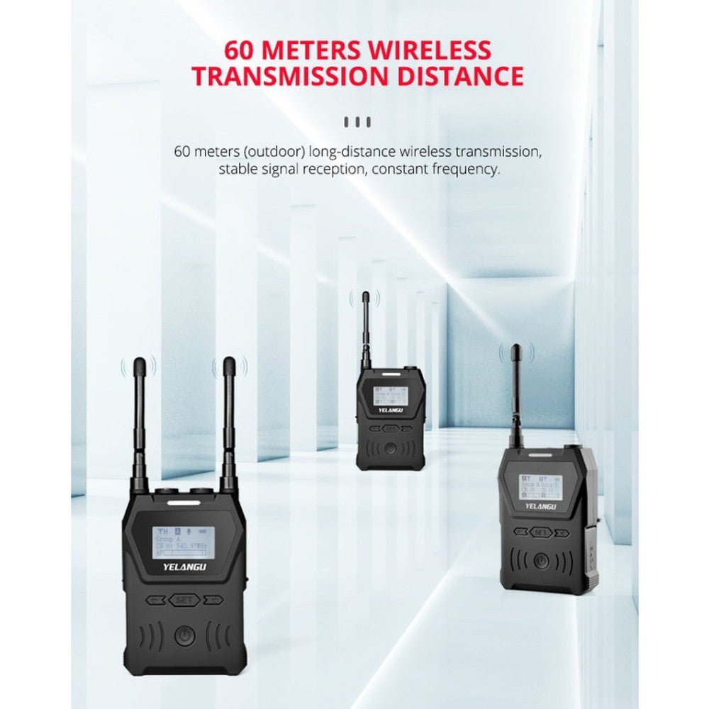 YELANGU YLG9929B MX4 Dual - Channel 100CH UHF Wireless Microphone System with 2 Transmitters and Receiver for DSLR Cameras and Video Cameras, YLG9929B - laboratorydeal