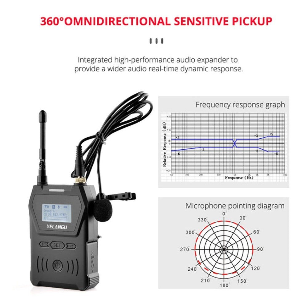 YELANGU YLG9929B MX4 Dual - Channel 100CH UHF Wireless Microphone System with 2 Transmitters and Receiver for DSLR Cameras and Video Cameras, YLG9929B - laboratorydeal