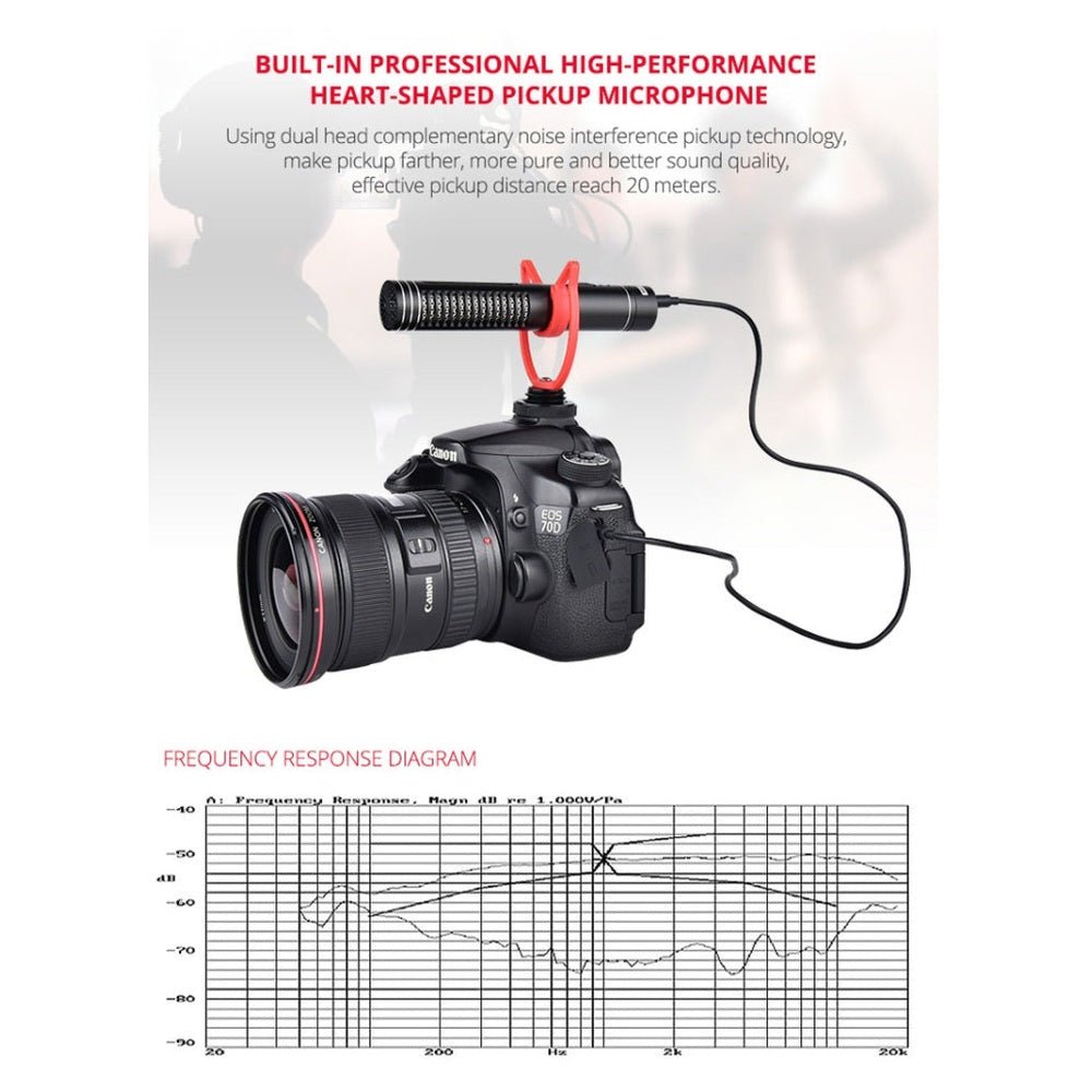 YELANGU YLG9930B MIC05 Professional Interview Condenser Video Shotgun Microphone with 3.5mm Audio Cable for DSLR & DV Camcorder - laboratorydeal