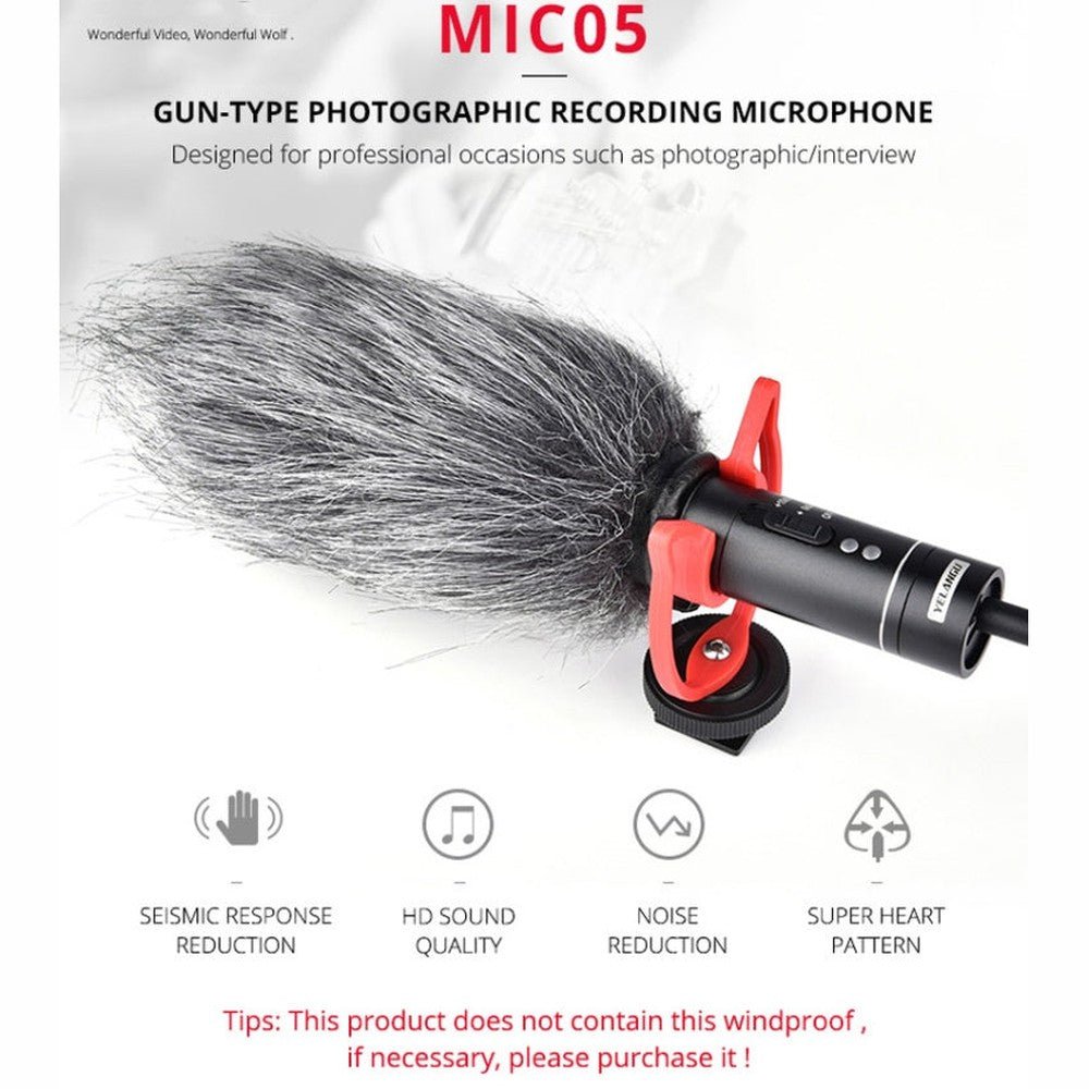 YELANGU YLG9930B MIC05 Professional Interview Condenser Video Shotgun Microphone with 3.5mm Audio Cable for DSLR & DV Camcorder - laboratorydeal