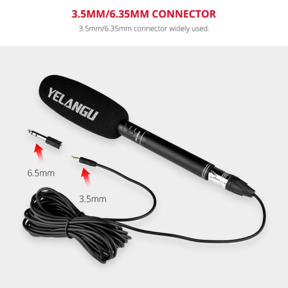 YELANGU YLG9933A MIC07 Professional Interview Condenser Video Shotgun Microphone with 6.5mm Audio Adapter & 3.5mm RXL Audio Cable - laboratorydeal