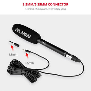 YELANGU YLG9933A MIC07 Professional Interview Condenser Video Shotgun Microphone with 6.5mm Audio Adapter & 3.5mm RXL Audio Cable - laboratorydeal