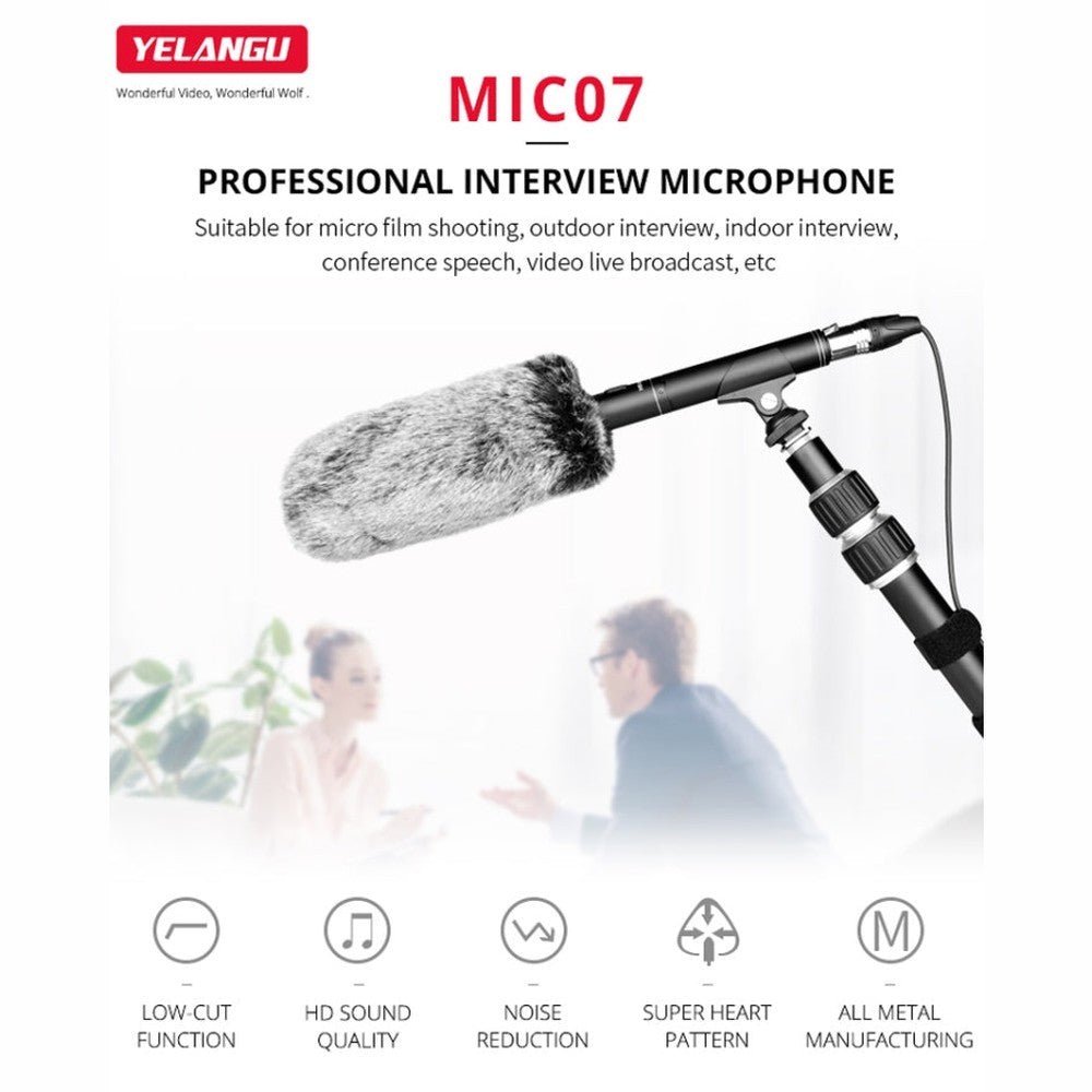 YELANGU YLG9933A MIC07 Professional Interview Condenser Video Shotgun Microphone with 6.5mm Audio Adapter & 3.5mm RXL Audio Cable - laboratorydeal