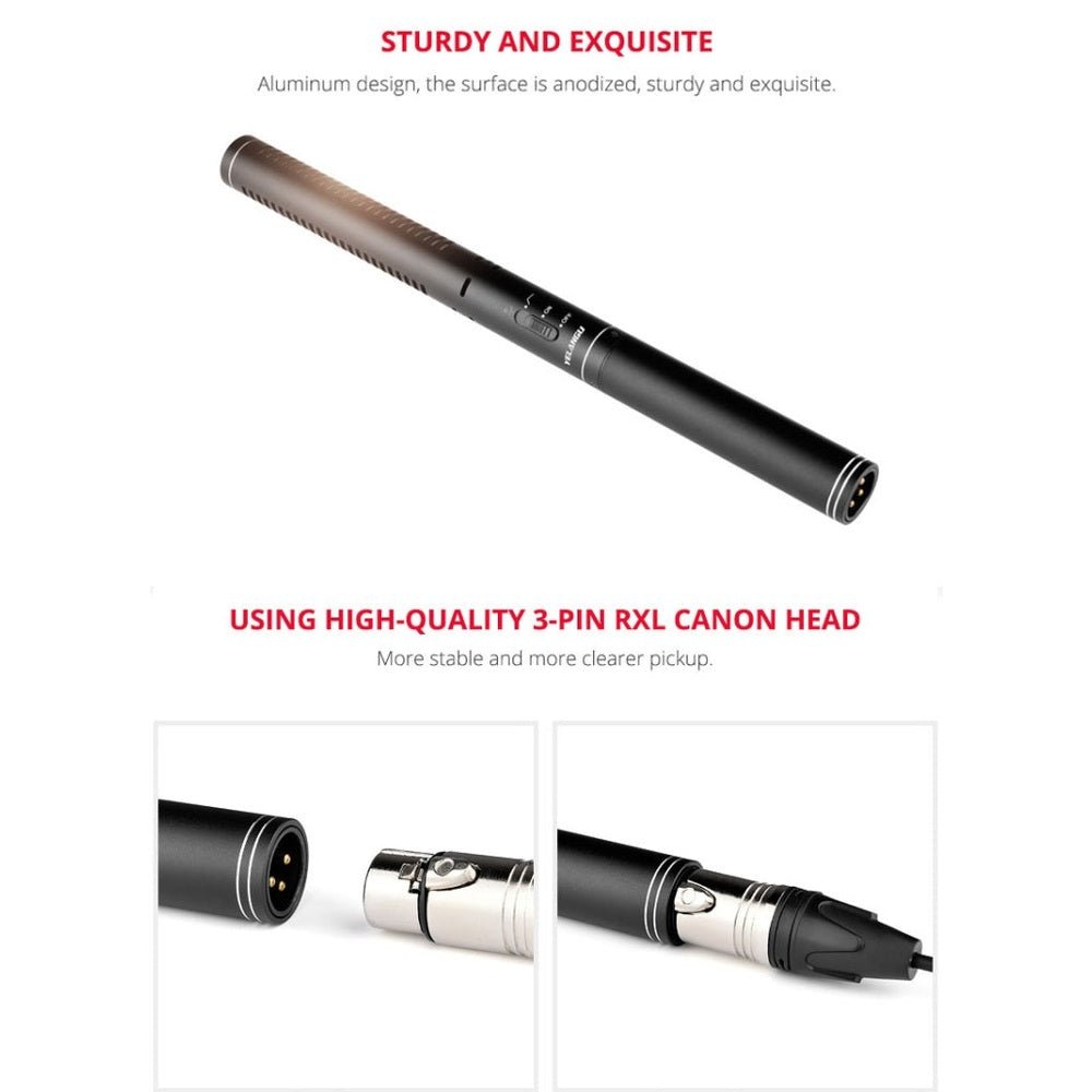 YELANGU YLG9933A MIC07 Professional Interview Condenser Video Shotgun Microphone with 6.5mm Audio Adapter & 3.5mm RXL Audio Cable - laboratorydeal