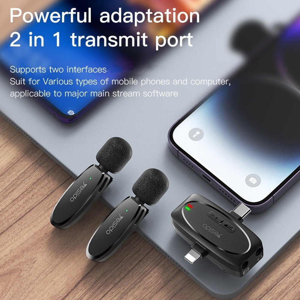 YESIDO KR15 Dual Low - latency Wireless Lavalier Microphone with 3 in 1 Receiver, KR15 - laboratorydeal