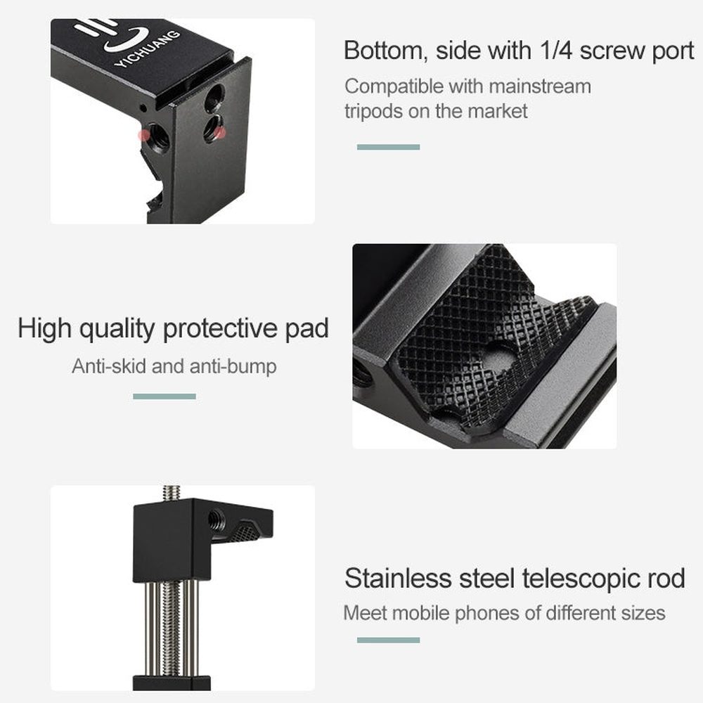 YICHUANG JH - 01 Aluminum Alloy Phone Tripod Clip Holder Clamp Adapter for 65 - 95cm - laboratorydeal
