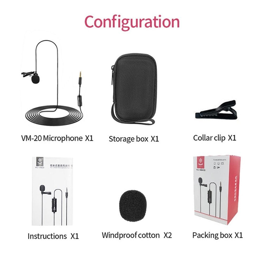 YICHUANG YC - VM20 3.5mm Port Video Recording Omnidirectional Lavalier Microphone, Cable Length: 6m, YC - VM20 - laboratorydeal
