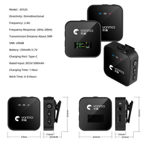 Yanmai GF525 2 in 1 Broadcast 2.4G Wireless Lavalier Microphone Mini Clip - on Mic with LED Display - laboratorydeal