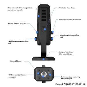 Yanmai SF - 900 Multi - function Four Directivity Studio Recording Condenser Microphone with Desktop Stand - laboratorydeal