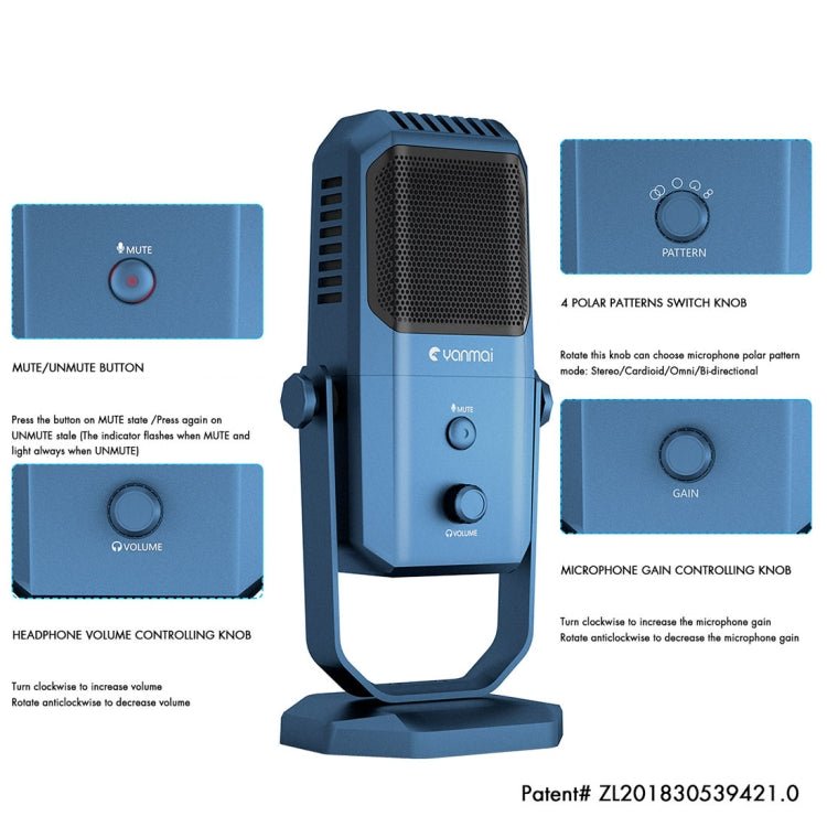 Yanmai SF - 900 Multi - function Four Directivity Studio Recording Condenser Microphone with Desktop Stand - laboratorydeal