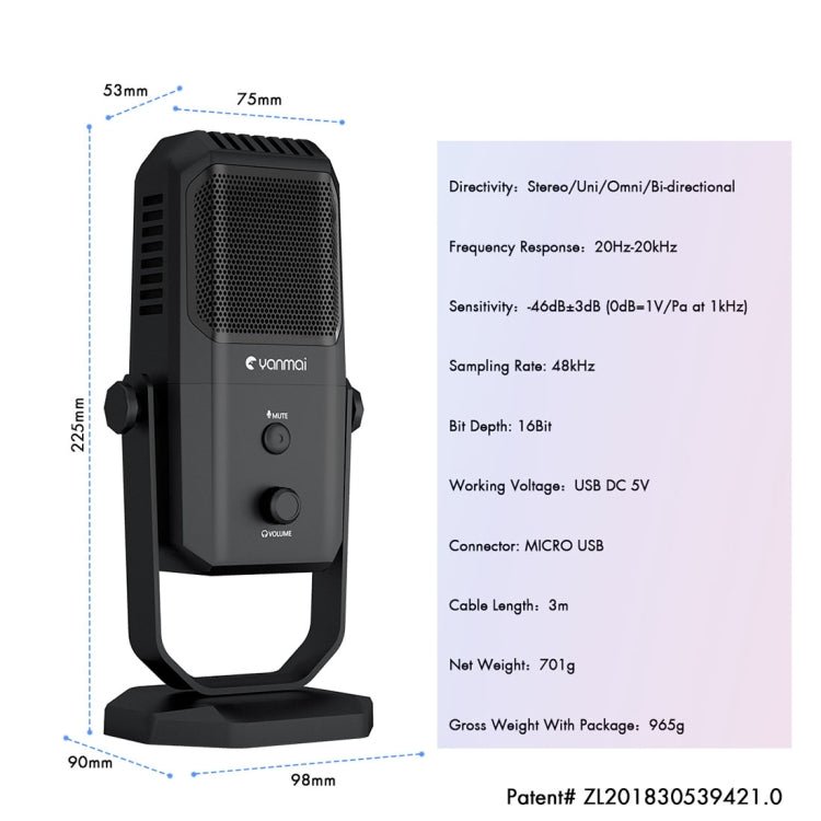 Yanmai SF - 900 Multi - function Four Directivity Studio Recording Condenser Microphone with Desktop Stand - laboratorydeal