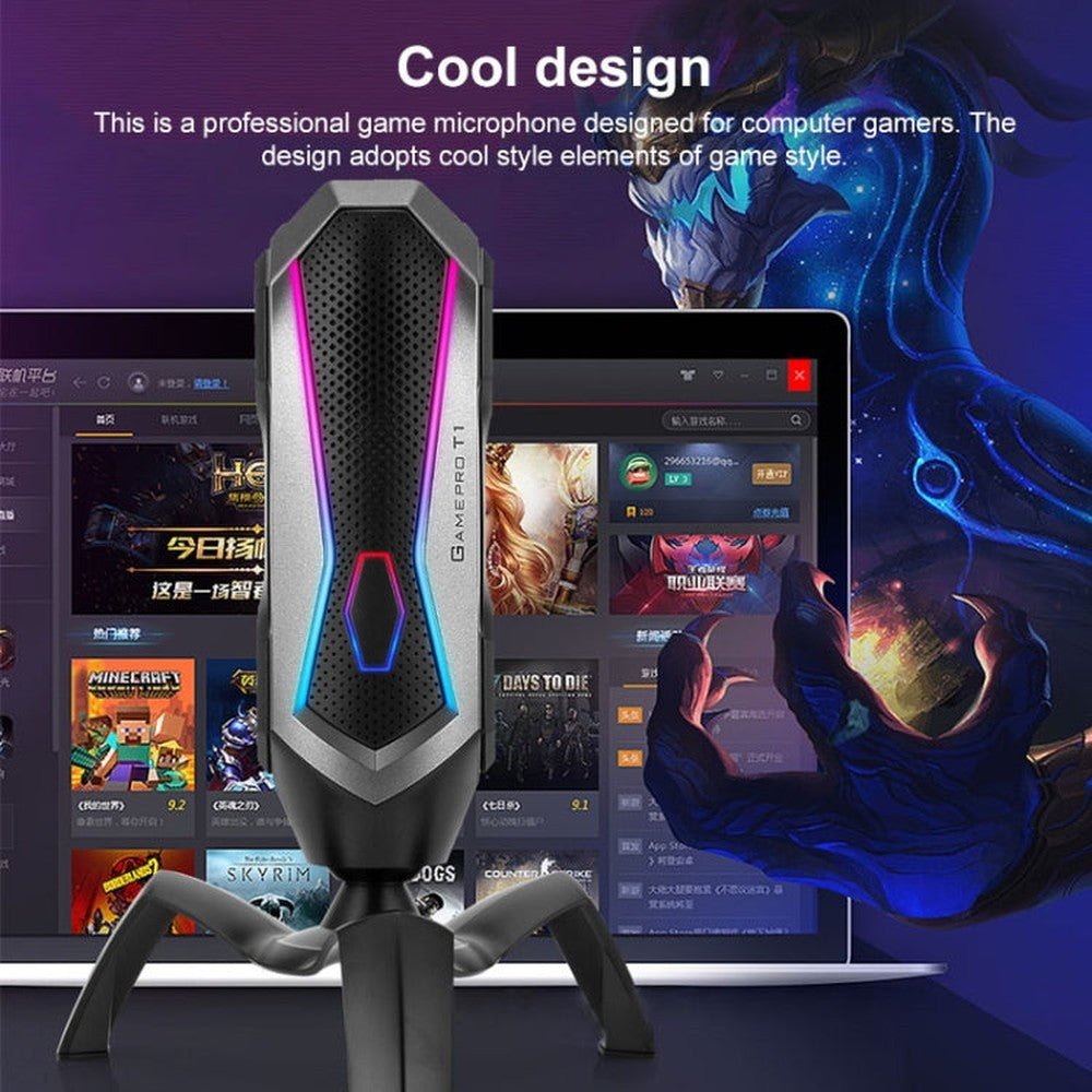 Yanmai T1 360 - degree Free Rotation Cardioid Pointing Condenser Gaming Microphone with RGB Colorful Lighting & Pluggable USB - C / Type - C Cable, Cable Length: 1.7m, T1 - laboratorydeal