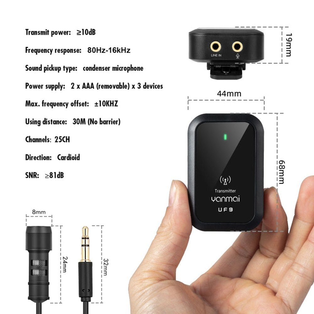 Yanmai UF9 Broadcast Wireless Lavalier Microphone Mini Clip - on Mic - laboratorydeal