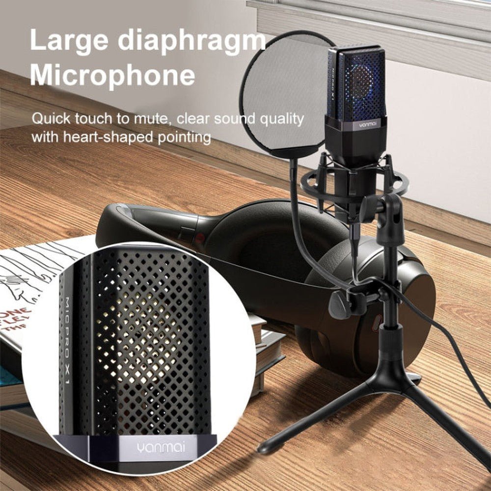 Yanmai X1 4 in 1 Foldable Lifting Professional Desktop Live Broadcast Cardioid Pointing Condenser Recording Microphone Set with Blowout Net & Shockproof Mount & 1.8m USB - C / Type - C Cable, X1 - laboratorydeal