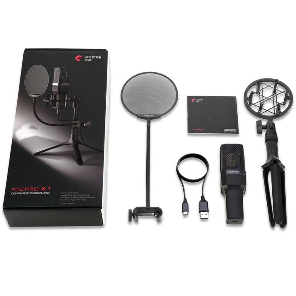 Yanmai X1 4 in 1 Foldable Lifting Professional Desktop Live Broadcast Cardioid Pointing Condenser Recording Microphone Set with Blowout Net & Shockproof Mount & 1.8m USB - C / Type - C Cable, X1 - laboratorydeal