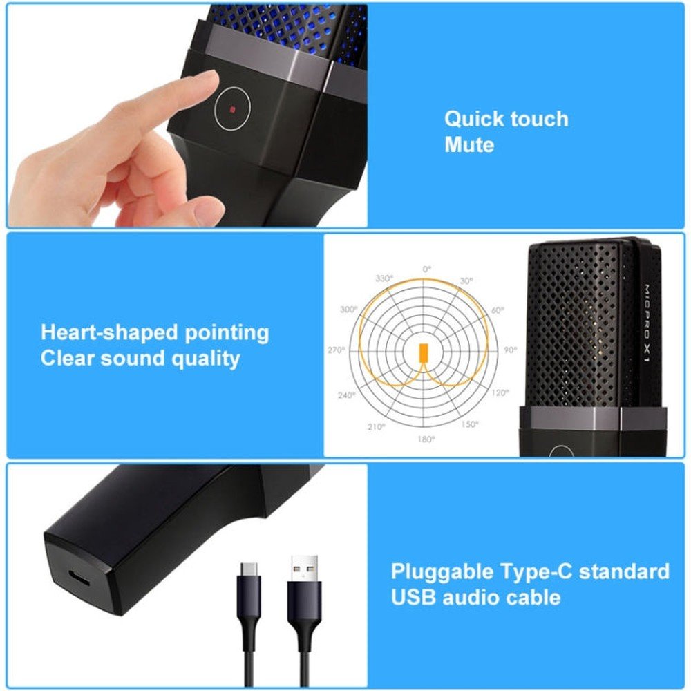 Yanmai X1 4 in 1 Foldable Lifting Professional Desktop Live Broadcast Cardioid Pointing Condenser Recording Microphone Set with Blowout Net & Shockproof Mount & 1.8m USB - C / Type - C Cable, X1 - laboratorydeal