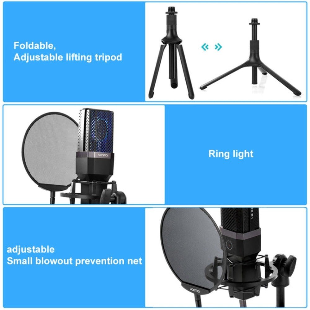 Yanmai X1 4 in 1 Foldable Lifting Professional Desktop Live Broadcast Cardioid Pointing Condenser Recording Microphone Set with Blowout Net & Shockproof Mount & 1.8m USB - C / Type - C Cable, X1 - laboratorydeal