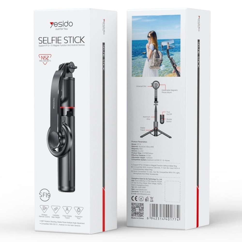 Yesido SF19 Magnetic Cell Phone Tripod Bluetooth Remote Control Selfie Stick, SF19 - laboratorydeal