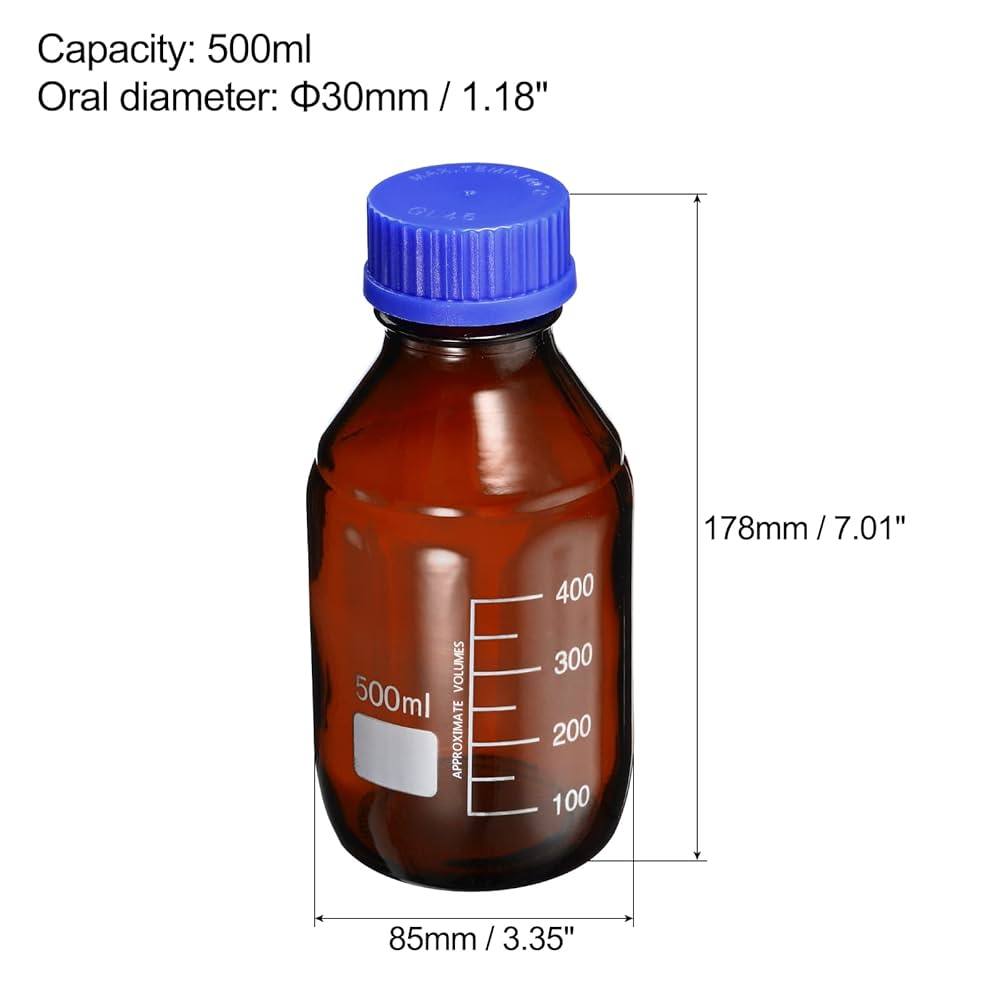 Borosilicate Reagent Bottle 500ml with Screw Cap - Amber Color