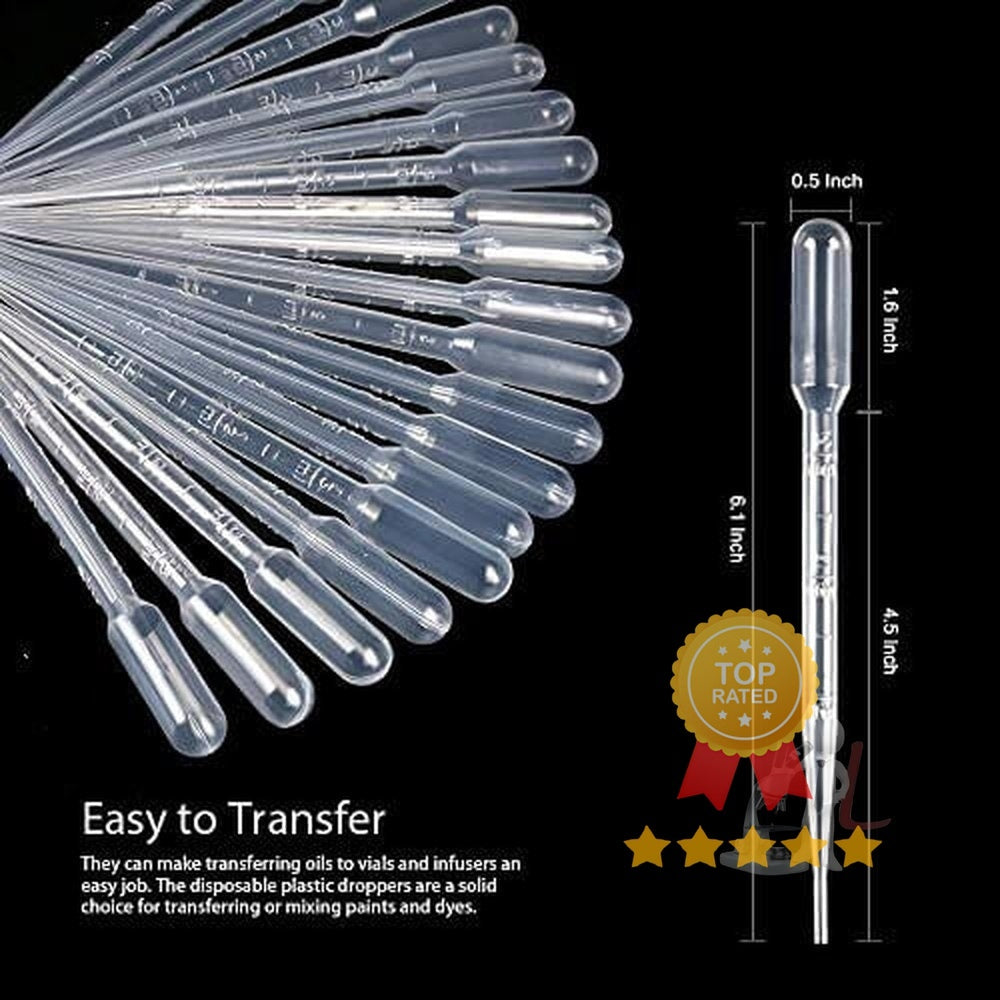 3ML Plastic Transfer Pipettes Eye Dropper, Disposable Essential Oils Pipettes Dropper Makeup Tool Science and Lab (50 Pcs) - Laboratorydeal