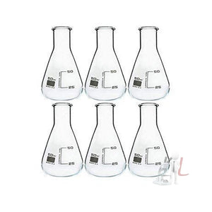 50ml Conical Flask  Borosilicate Glass 3.3 Pack of 6 pcs - Laboratorydeal