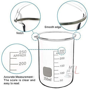 Beaker Glass Borosilicate 3.3  5 ml, 10 ml, 25 ml, 50 ml, 100 ml, 250 ml with Graduation Marks, Set of 6 Beakers - Laboratorydeal