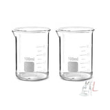 Beaker High Quality Borosilicate 3.3 Glass Beakers with Graduation Marks - 100 ml 2 pcs - Laboratorydeal